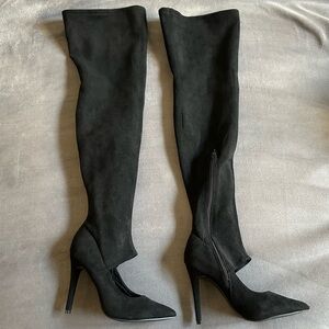 Black Faux Suede Over-the-Knee Boots
